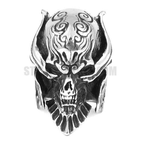 Large Biker Men Gothic Casted Skull Stainless Steel Ring SWR0083 - Click Image to Close